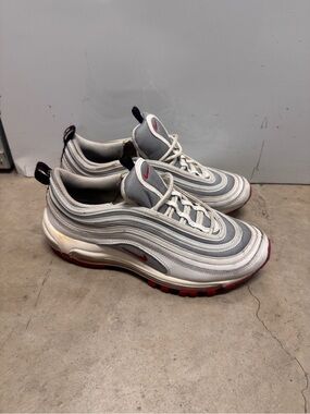 Nike Air Max Big Kids Sneakers in White, Grey & Red Trim